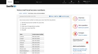 Voice mail local access numbers - SaskTel