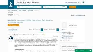 Sass N Frass | Complaints | Better Business Bureau® Profile