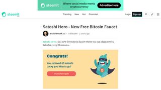 Satoshi Hero - New Free Bitcoin Faucet — Steemit