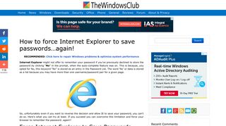 How to Force Internet Explorer to save passwords...again!