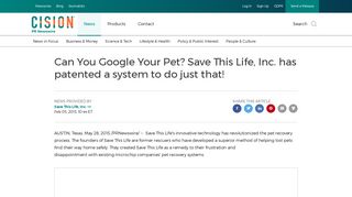 Can You Google Your Pet? Save This Life, Inc. has patented a system ...