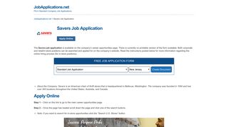 Savers Job Application - Apply Online