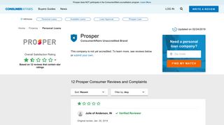 Top 11 Reviews and Complaints about Prosper - ConsumerAffairs.com
