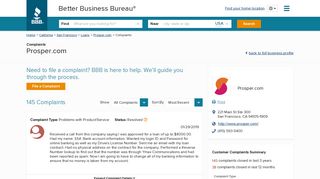 Prosper.com | Complaints | Better Business Bureau® Profile