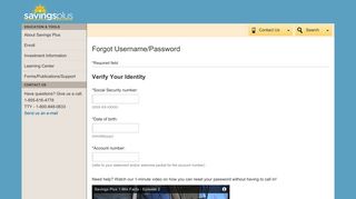 Forgot Username/Password - Savings Plus