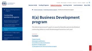 8(a) Business Development program - Small Business Administration