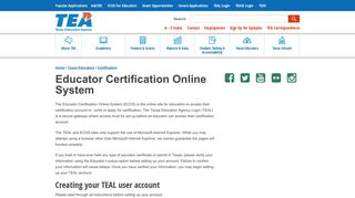Educator Certification Online System - The Texas Education Agency
