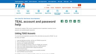 TEAL account and password help - Texas Education Agency