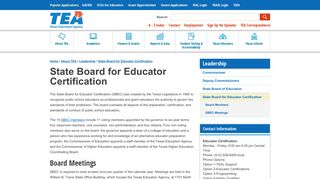 State Board for Educator Certification (SBEC) - Texas Education Agency