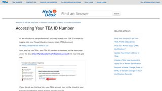 Accessing your TEA ID number – Welcome to the TEA Help Desk!