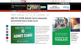SBI PO 2018 Admit Card released; download here @sbi.co.in - Times ...