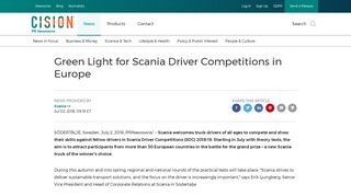 Green Light for Scania Driver Competitions in Europe - PR Newswire