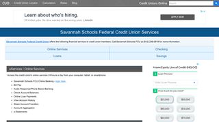 Savannah Schools Federal Credit Union Services: Savings, Checking ...