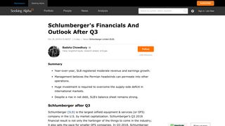 Schlumberger's Financials And Outlook After Q3 - Schlumberger ...