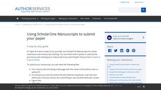 Using ScholarOne Manuscripts to submit your paper - Author Services