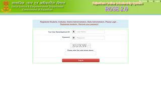 Rajsthan Scholarship Portal for Post Matric Scholarship: Login form for ...