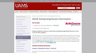 Student Financial Services – ADHE Scholarship/Grant Information