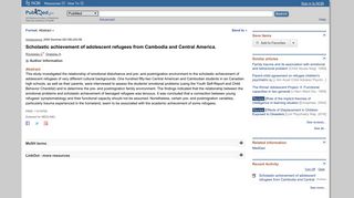 Scholastic achievement of adolescent refugees from Cambodia and ...