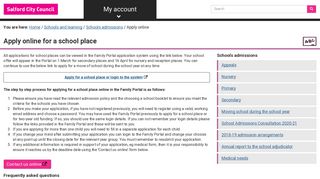 Apply online for a school place • Salford City Council
