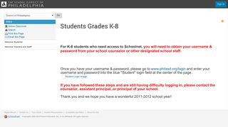 District of Philadelphia : Students Grades K-8 - Schoolnet