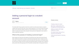 Adding a personal login to a student account – Code.org