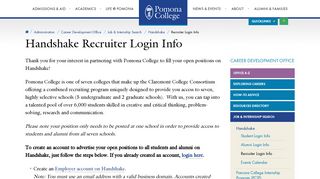 Handshake Recruiter Login Info | Pomona College in Claremont ...