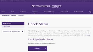 Check Status, Admissions: Northwestern Pritzker School of Law
