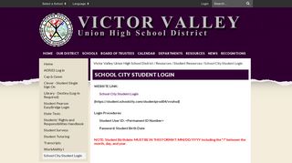School City Student Login - Victor Valley Union High School District