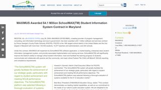 MAXIMUS Awarded $4.1 Million SchoolMAX(TM) Student Information ...