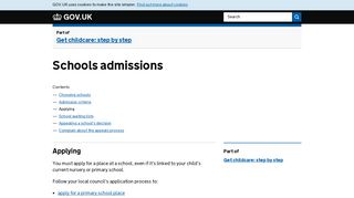 Schools admissions: Applying - GOV.UK
