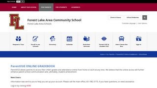 ParentVUE Online Gradebook / SchoolView - Forest Lake Area Schools