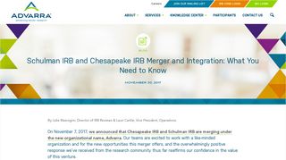 Schulman IRB and Chesapeake IRB Merger and Integration: What ...