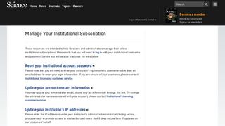 Manage Your Institutional Subscription | Science | AAAS