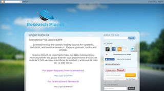 Research Planet: ScienceDirect Free password 2016