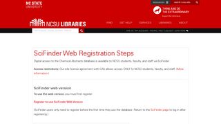 SciFinder Registration: Databases: NCSU Libraries