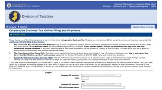 Corporation Business Tax Login - New Jersey Division of Labor Graphic