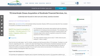 TD Ameritrade Closes Acquisition of Scottrade Financial Services, Inc ...