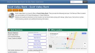 Scott Valley Bank in Yreka California - 515 South Broadway Hours ...