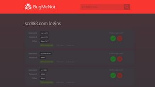 scr888.com passwords - BugMeNot