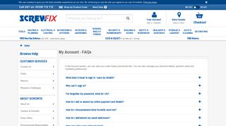 My Account | Frequently Asked Questions | Screwfix Website