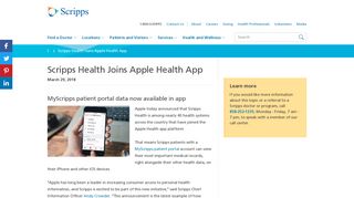 MyScripps Patient Data Available in Apple Health App - Scripps Health