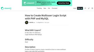 How to Create Multiuser Login Script with PHP and MySQL — Steemit
