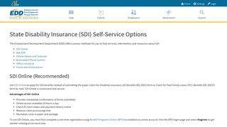 State Disability Insurance (SDI) Self-Service Options - EDD - CA.gov