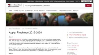 Apply: Freshmen 2019-2020 | SDSU - SDSU Housing - San Diego ...
