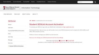 Student Account Activation | SDSUid | <span class=