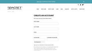 Create New Customer Account - Seacret