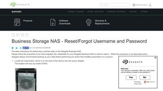 Business Storage NAS - Reset/Forgot Username and ... - Seagate