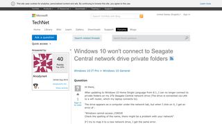 Windows 10 won't connect to Seagate Central network drive private ...