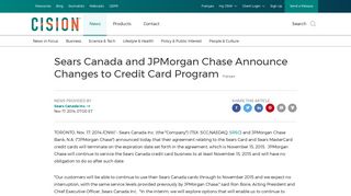 CNW | Sears Canada and JPMorgan Chase Announce Changes to ...