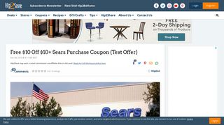 Free $10 Off $10+ Sears Purchase Coupon (Text Offer) - Hip2Save